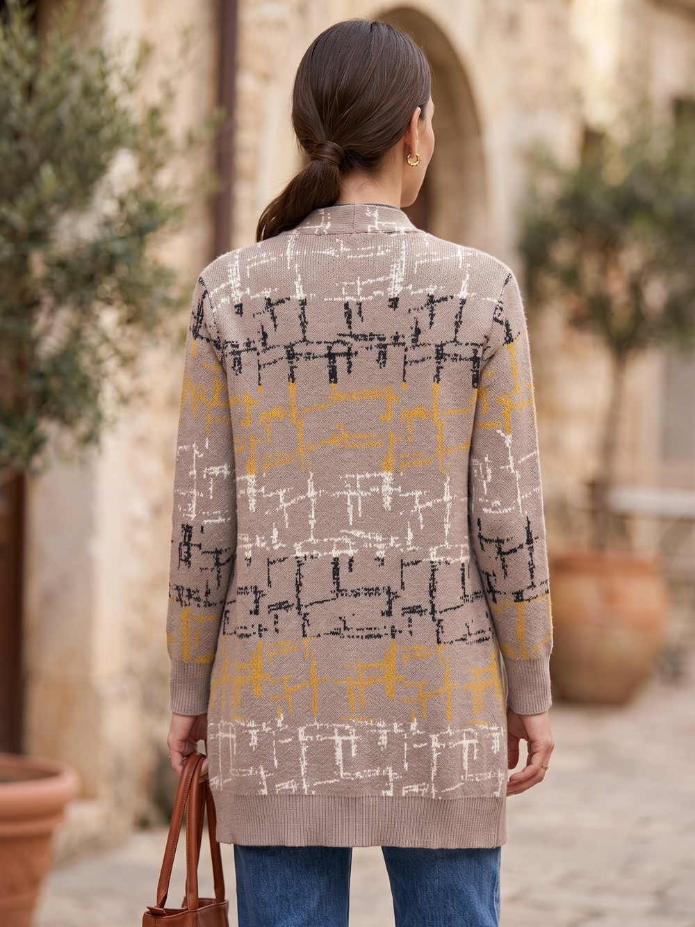 Papa Vancouver Abstract Geometric Knit Duster Cardigan Artsy Cabincore